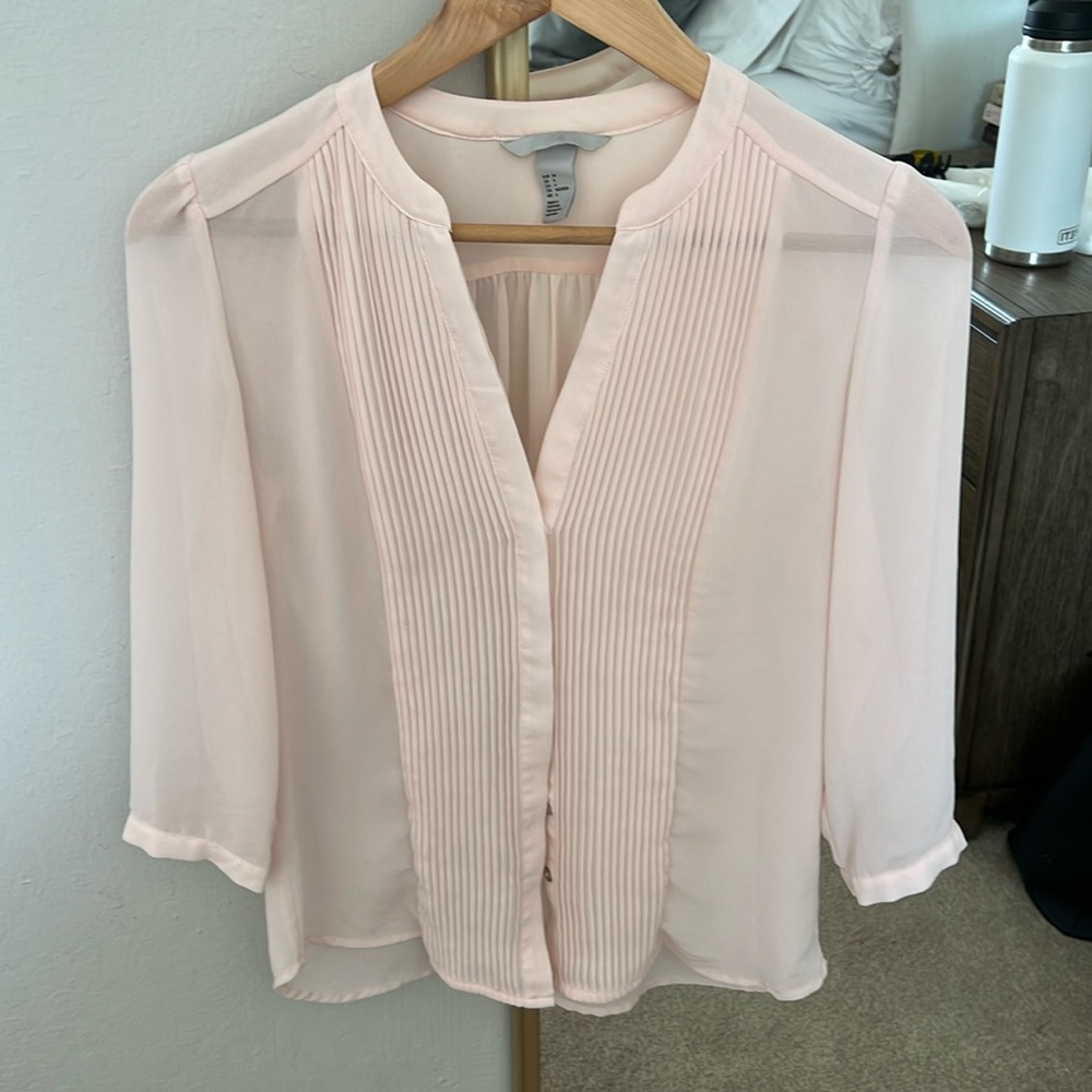 H&M pink sheer 3/4 sleeves blouse